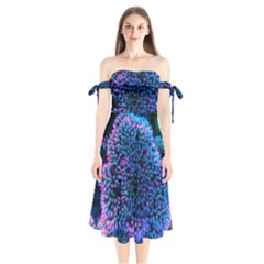 Pink-tipped Sedum Shoulder Tie Bardot Midi Dress by okhismakingart