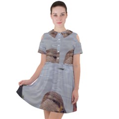 Framed Ducks Short Sleeve Shoulder Cut Out Dress  by okhismakingart