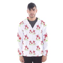 Cute Floral Drawing Motif Pattern Men s Hooded Windbreaker