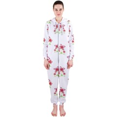 Cute Floral Drawing Motif Pattern Hooded Jumpsuit (ladies) 