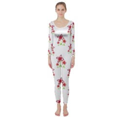 Cute Floral Drawing Motif Pattern Long Sleeve Catsuit by dflcprintsclothing