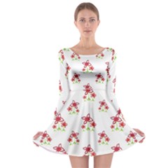 Cute Floral Drawing Motif Pattern Long Sleeve Skater Dress by dflcprintsclothing