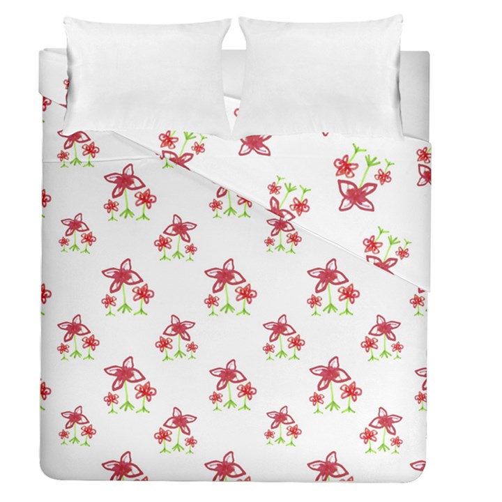 Cute Floral Drawing Motif Pattern Duvet Cover Double Side (Queen Size)