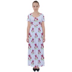 Cute Floral Drawing Motif Pattern High Waist Short Sleeve Maxi Dress by dflcprintsclothing