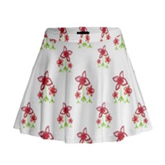 Cute Floral Drawing Motif Pattern Mini Flare Skirt