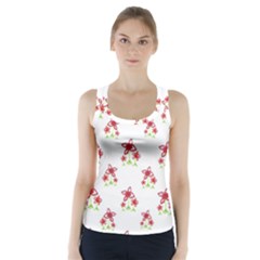 Cute Floral Drawing Motif Pattern Racer Back Sports Top