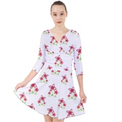 Cute Floral Drawing Motif Pattern Quarter Sleeve Front Wrap Dress