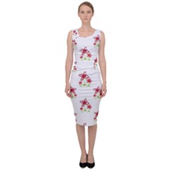 Cute Floral Drawing Motif Pattern Sleeveless Pencil Dress