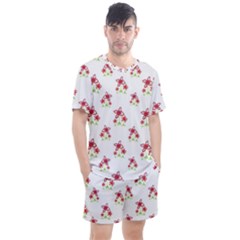 Cute Floral Drawing Motif Pattern Men s Mesh Tee And Shorts Set