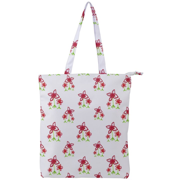 Cute Floral Drawing Motif Pattern Double Zip Up Tote Bag