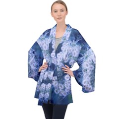 Light Blue Closing Queen Annes Lace Velvet Kimono Robe