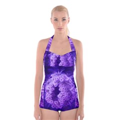 Dark Purple Closing Queen Annes Lace Boyleg Halter Swimsuit  by okhismakingart