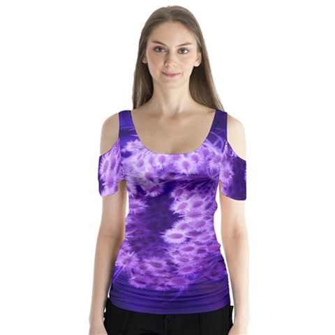 Dark Purple Closing Queen Annes Lace Butterfly Sleeve Cutout Tee  by okhismakingart