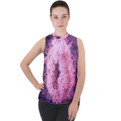 Pink Closing Queen Annes Lace Mock Neck Chiffon Sleeveless Top