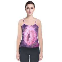 Pink Closing Queen Annes Lace Velvet Spaghetti Strap Top