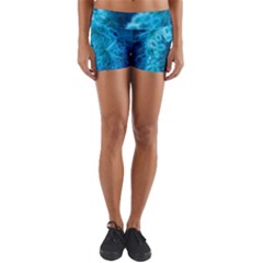 Blue Closing Queen Annes Lace Yoga Shorts by okhismakingart