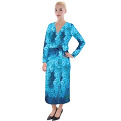 Blue Closing Queen Annes Lace Velvet Maxi Wrap Dress