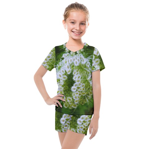 Green Closing Queen Annes Lace Kids  Mesh Tee And Shorts Set by okhismakingart