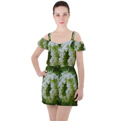 Green Closing Queen Annes Lace Ruffle Cut Out Chiffon Playsuit by okhismakingart