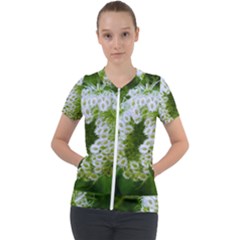 Green Closing Queen Annes Lace Short Sleeve Zip Up Jacket