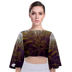 Purple And Yellow Goldenrod Tie Back Butterfly Sleeve Chiffon Top by okhismakingart