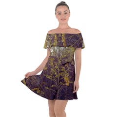 Purple And Yellow Goldenrod Off Shoulder Velour Dress