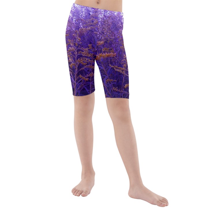 Yellow and Blue Goldenrod Kids  Mid Length Swim Shorts