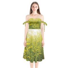 Yellow Goldenrod Shoulder Tie Bardot Midi Dress by okhismakingart