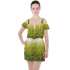 Yellow Goldenrod Ruffle Cut Out Chiffon Playsuit by okhismakingart