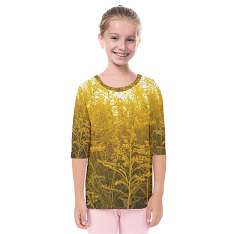 Gold Goldenrod Kids  Quarter Sleeve Raglan Tee by okhismakingart