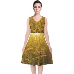 Gold Goldenrod V-neck Midi Sleeveless Dress  by okhismakingart