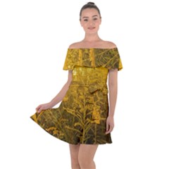 Gold Goldenrod Off Shoulder Velour Dress