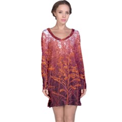 Red Goldenrod Long Sleeve Nightdress by okhismakingart