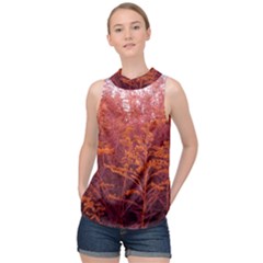 Red Goldenrod High Neck Satin Top by okhismakingart