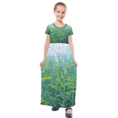 Turquoise Goldenrod Kids  Short Sleeve Maxi Dress by okhismakingart