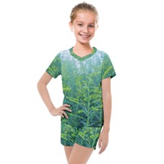 Turquoise Goldenrod Kids  Mesh Tee And Shorts Set