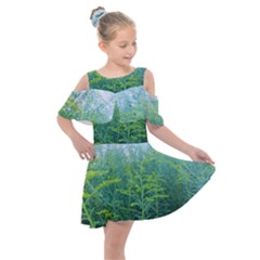 Turquoise Goldenrod Kids  Shoulder Cutout Chiffon Dress