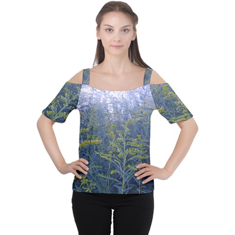 Blue Goldenrod Cutout Shoulder Tee by okhismakingart