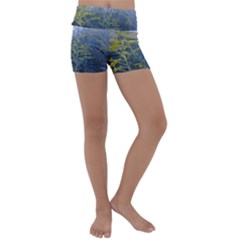 Blue Goldenrod Kids  Lightweight Velour Yoga Shorts by okhismakingart