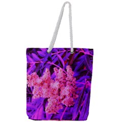 Pink And Blue Sideways Sumac Full Print Rope Handle Tote (large) by okhismakingart