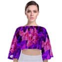 Pink and Blue Sideways Sumac Tie Back Butterfly Sleeve Chiffon Top View1