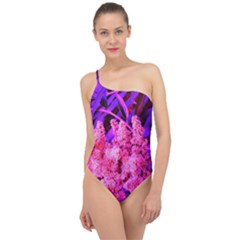 Pink And Blue Sideways Sumac Classic One Shoulder Swimsuit