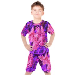 Pink And Blue Sideways Sumac Kids  Tee And Shorts Set by okhismakingart