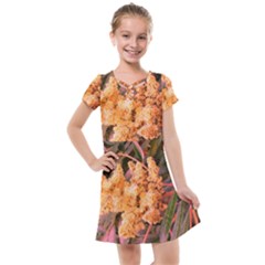 Pale Yellow And Green Sideways Sumac Kids  Cross Web Dress