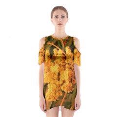 Yellow Sideways Sumac Shoulder Cutout One Piece Dress by okhismakingart