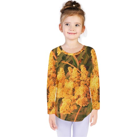 Yellow Sideways Sumac Kids  Long Sleeve Tee by okhismakingart