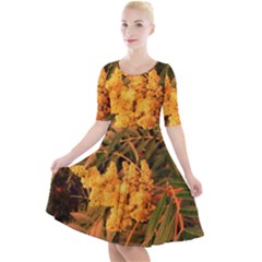 Yellow Sideways Sumac Quarter Sleeve A-line Dress by okhismakingart