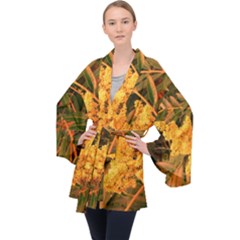 Yellow Sideways Sumac Velvet Kimono Robe