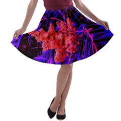 Red And Blue Sideways Sumac A-line Skater Skirt by okhismakingart