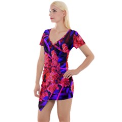 Red And Blue Sideways Sumac Short Sleeve Asymmetric Mini Dress